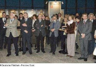 Dr. Thomas Bürger, Generaldirektor der SLUB Dresden, Barbara Ludwig, Staatsministerin für Wissenschaft und Kunst in Sachsen, und Ingolf Roßberg, Oberbürgermeister der Stadt Dresden, bei der Eröffnung "Get together"