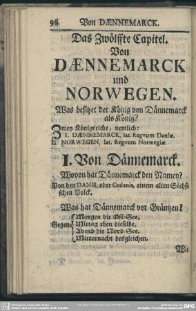 Das Zwölffte Capitel. Von Daennemarck und Norwegen
