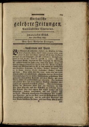 Zwanzigstes Stück, den 17ten May, 1788.