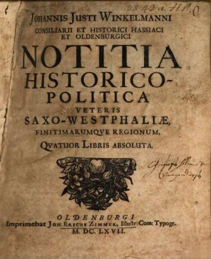 Notitia historico-politica veteris Saxo-Westphaliae
