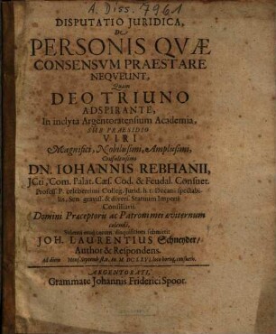 Disputatio iuridica de personis quae consensum praestare nequeunt