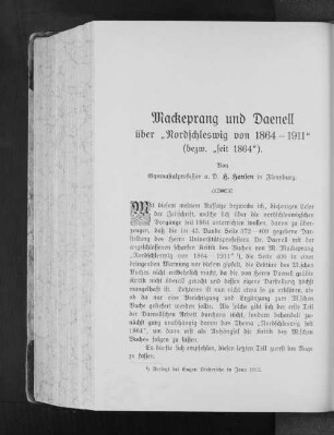Mackeprang und Daenell über "Nordschleswig von 1864-1911" (bezw. "seit 1864").