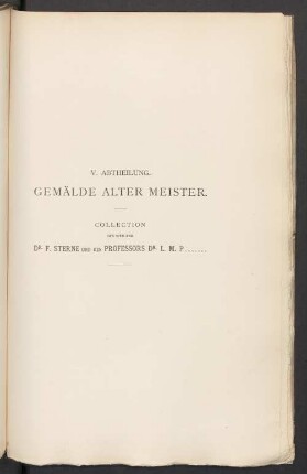 V. Abtheilung. Gemälde Alter Meister