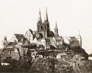Meißen. Burgberg mit Albrechtsburg und Dom. Blick vom Dach der Fürstenschule