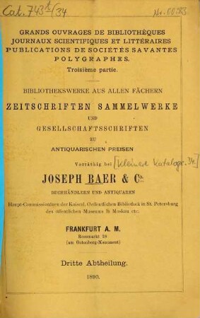 Kleinere Kataloge. [34.] 1890