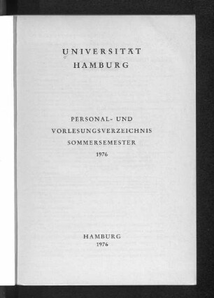 SS 1976: Personal- und Vorlesungsverzeichnis // Hamburgische Universität