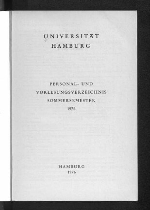 SS 1976: Personal- und Vorlesungsverzeichnis // Hamburgische Universität