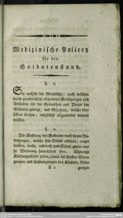 Medizinische Policey für den Soldatenstand