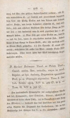 416-440 [Rezension] Dobmayr, Marian, Theologiae catholicae dogmaticae, Pars I. Theologia