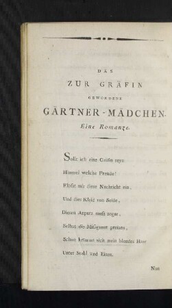 Das Zur Gräfin Gewordene Gärtner-Mädchen. Eine Romanze.