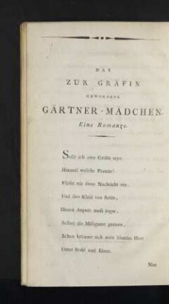 Das Zur Gräfin Gewordene Gärtner-Mädchen. Eine Romanze.