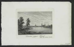 Ansicht von Dresden, Stich, um 1830 : Dresden gegen Abend / Pescheck sc. - Dresden : Otto u. Lehmann , [um 1830?]. - 1 Kunstbl. : Stich ; 11 x 7 cm