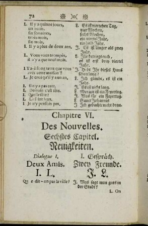 Chapitre VI. Des Nouvelles. = Sechstes Capitel. Neuigkeiten.
