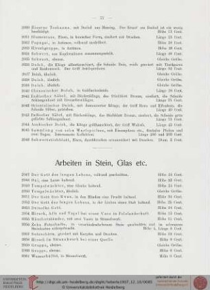 Arbeiten in Stein, Glas etc. (Nr. 2047-2168)