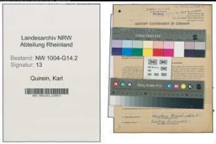 Entnazifizierung Karl Quirein , geb. 26.06.1887 (Schlosser)