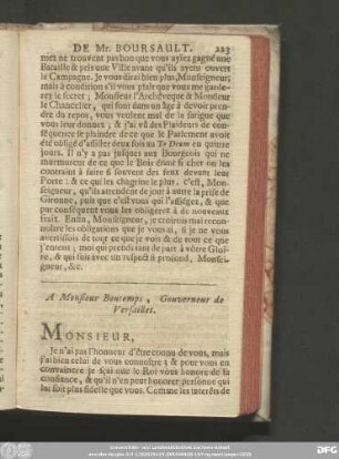 A Monsieur Bontemps, Gouverneur de Versailles.