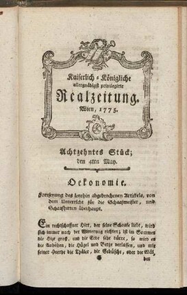 Achtzehntes Stück; den 4ten May. Wien, 1775.