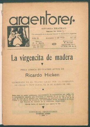1935006700: La virgencita de madera : pieza cómica en cuatro actos