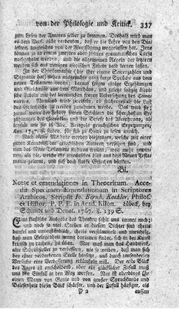 Notae et emendationes in Theocritum.