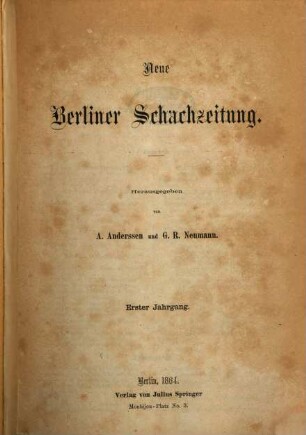 Neue Berliner Schachzeitung. 1, 1. 1864