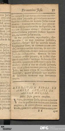 V. Exercitium Fidei Ex Amore Christi In Agone Mortis.