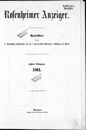 Rosenheimer Anzeiger : Tagblatt für Stadt und Land ; (mit amtlichen Mitteilungen). 1864 = Jg. 10