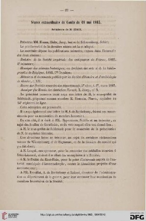 Séance extraordinaire du Comité du 18 mai 1863