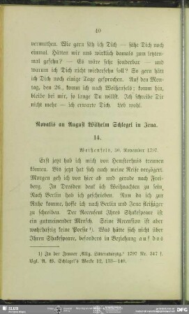 Novalis an August Wilhelm von Schlegel, Weißenfels, 30.11.1797