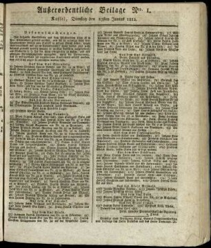 Außerordentliche Beilage Nro. 1, Dienstag den 23sten Junius 1812