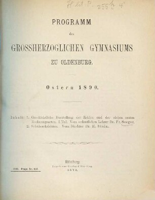 Programm des Grossherzoglichen Gymnasiums zu Oldenburg : Ostern ... 1889/90