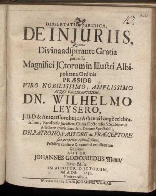 Dissertatio Iuridica, De Iniuriis