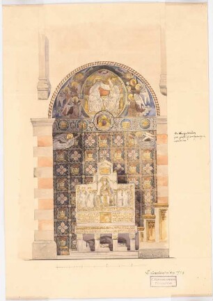 Unzugeordnete Altäre, Kircheneinrichtung, Skulpturen und Ornamente: Ansicht einer Apsis mit Altar (nicht von Klomp)