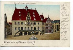 "Marktplatz mit Mayerdenkmal" - Rathaus und Robert-Mayer-Denkmal