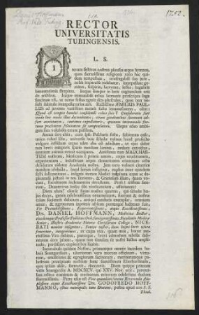 Rector Universitatis Tubingensis. L. S.