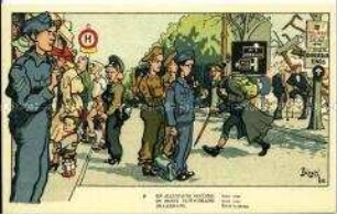 Humoristische Postkarte zu den belgischen Besatzungstruppen in Deutschland