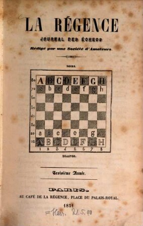 La régence : journal des échecs, 3. 1851