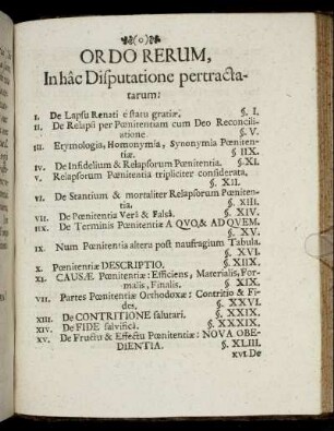 Ordo Rerum, In hac Disputatione pertractatarum.