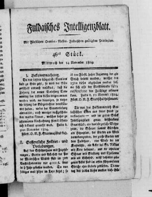 46tes Stück, Ausgabe vom 14. November 1804