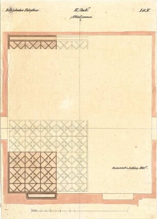 Gärtner, Friedrich von; München; Wittelsbacherpalast - Parkettboden im Schlafzimmer 2. OG (Teilansicht)