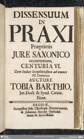6: ... Cum Indice locupletissimo ad omnes VI. Centurias