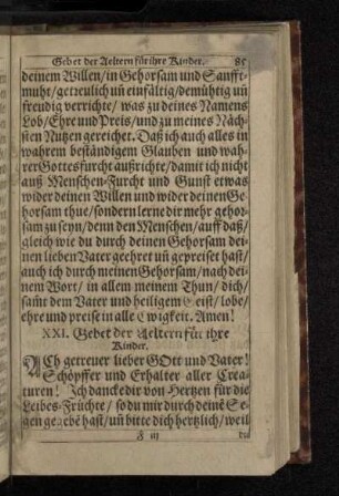 XXI. Gebet der Aeltern für ihre Kinder.