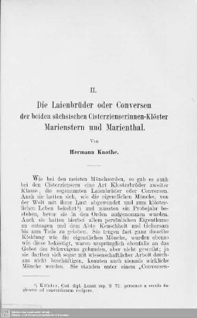 II. Die Laienbrüder oder Conversen der beiden sächsischen Cisterzienserinnen-Klöster Marienstern und Marienthal