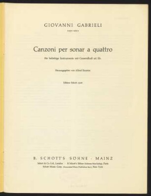 Canzoni per sonar a quattro : für beliebige Instrumente mit Generalbaß ad. lib.