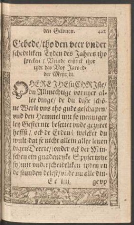 Gebede/ tho den veer underschedtliken Tyden des Jahres tho sprecken ...