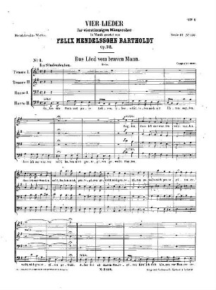 Felix Mendelssohn-Bartholdys Werke, 17,132. Nr. 132, Vier Lieder : op. 76. - 6 S. - Pl.-Nr. M.B.132