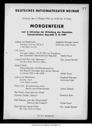 Morgenfeier zum 3. Jahrestag der Gründung der Deutschen Demokratischen Republik