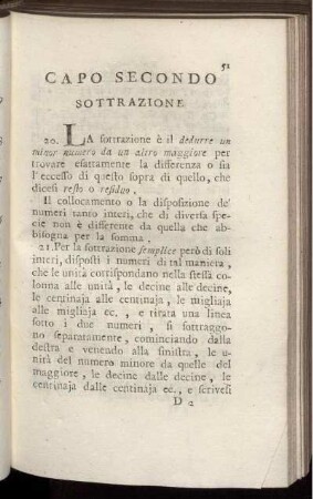 Capo Secondo Sottrazione