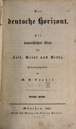 Der deutsche Horizont : ein humoristisches Blatt für Zeit, Geist und Sitte. 3. 1833