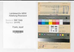Entnazifizierung Adolf Frank , geb. 06.04.1902 (Techniker)