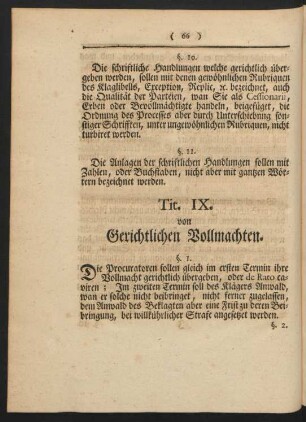 Tit. IX. von Gerichtlichen Vollmachten